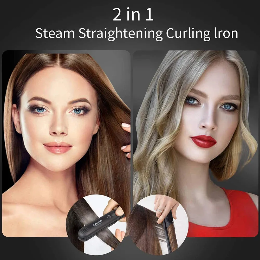 2024 Professional Steam Hair Straightener & Curler - 450°F Fast Heating Ceramic 2-in-1 Steampod