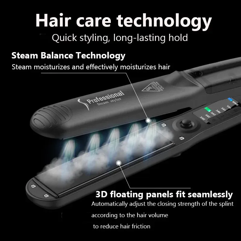 2024 Professional Steam Hair Straightener & Curler - 450°F Fast Heating Ceramic 2-in-1 Steampod