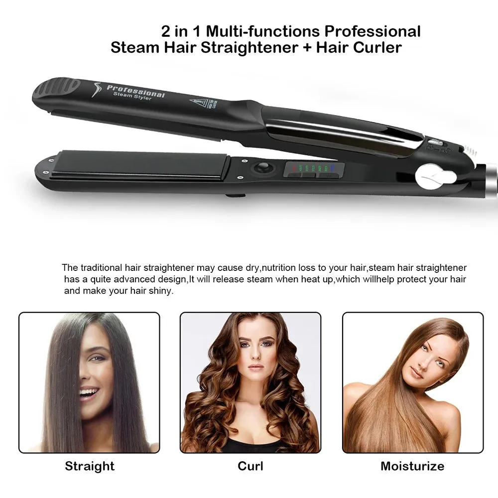 2024 Professional Steam Hair Straightener & Curler - 450°F Fast Heating Ceramic 2-in-1 Steampod