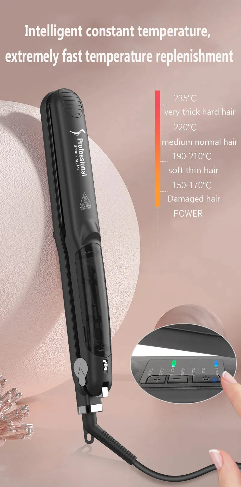 2024 Professional Steam Hair Straightener & Curler - 450°F Fast Heating Ceramic 2-in-1 Steampod