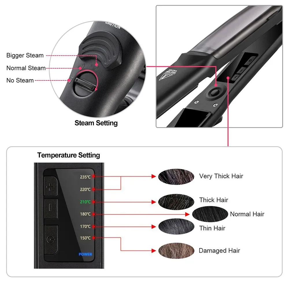 2024 Professional Steam Hair Straightener & Curler - 450°F Fast Heating Ceramic 2-in-1 Steampod