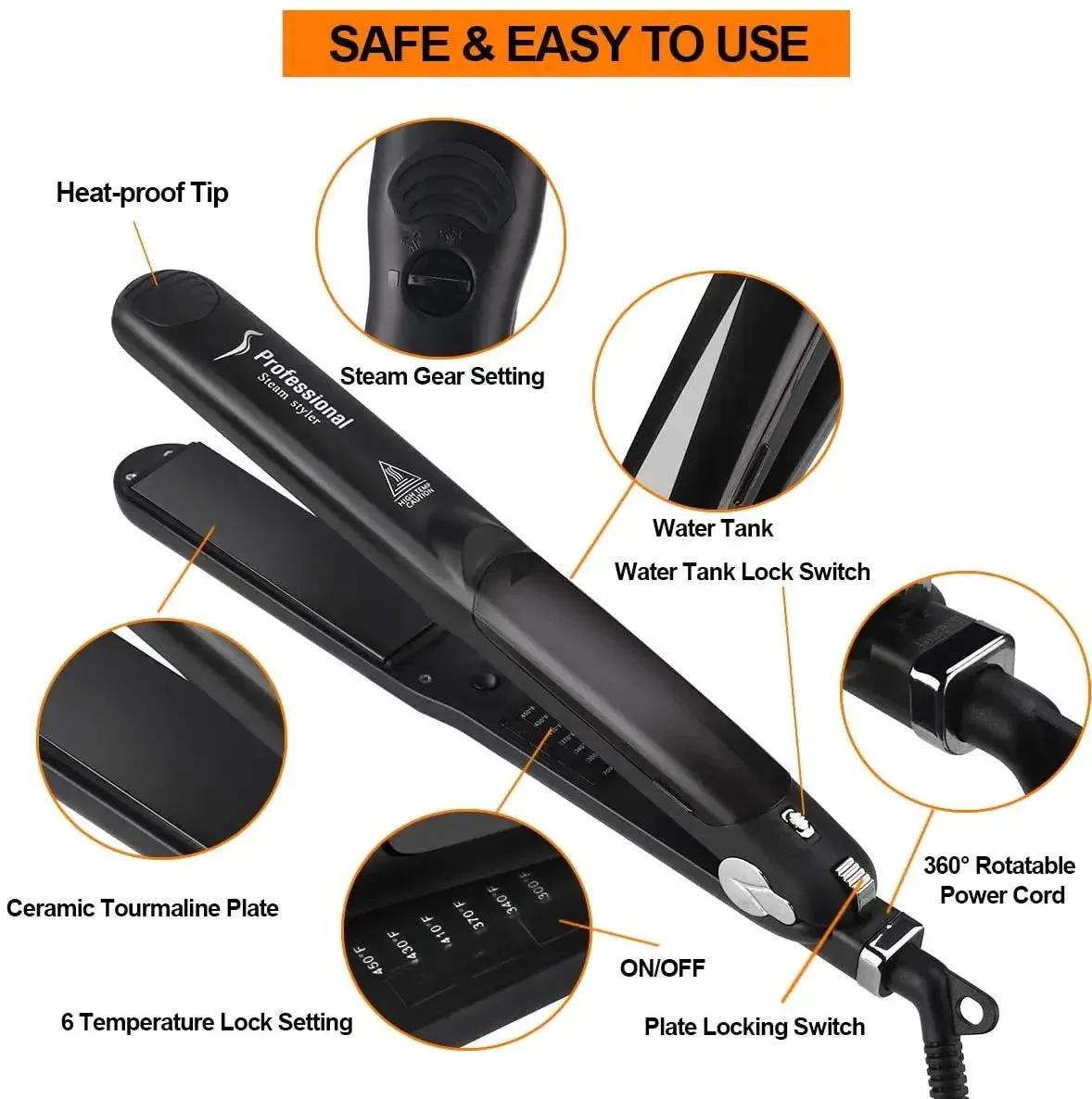 2024 Professional Steam Hair Straightener & Curler - 450°F Fast Heating Ceramic 2-in-1 Steampod