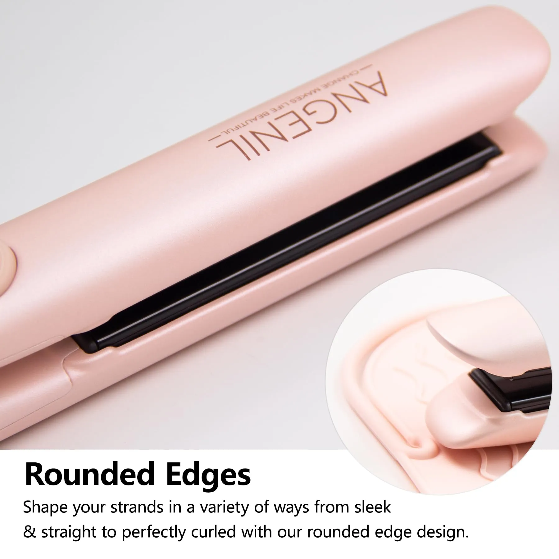 ANGENIL Titanium Flat Iron Hair Straightener and Curler 2 in 1, Anti-Scald Silicone Dual Voltage Hair Straightener, Ionic Pink Flat Iron with Heat Resistant Silicone Mat, Facial Cleansing Brushes