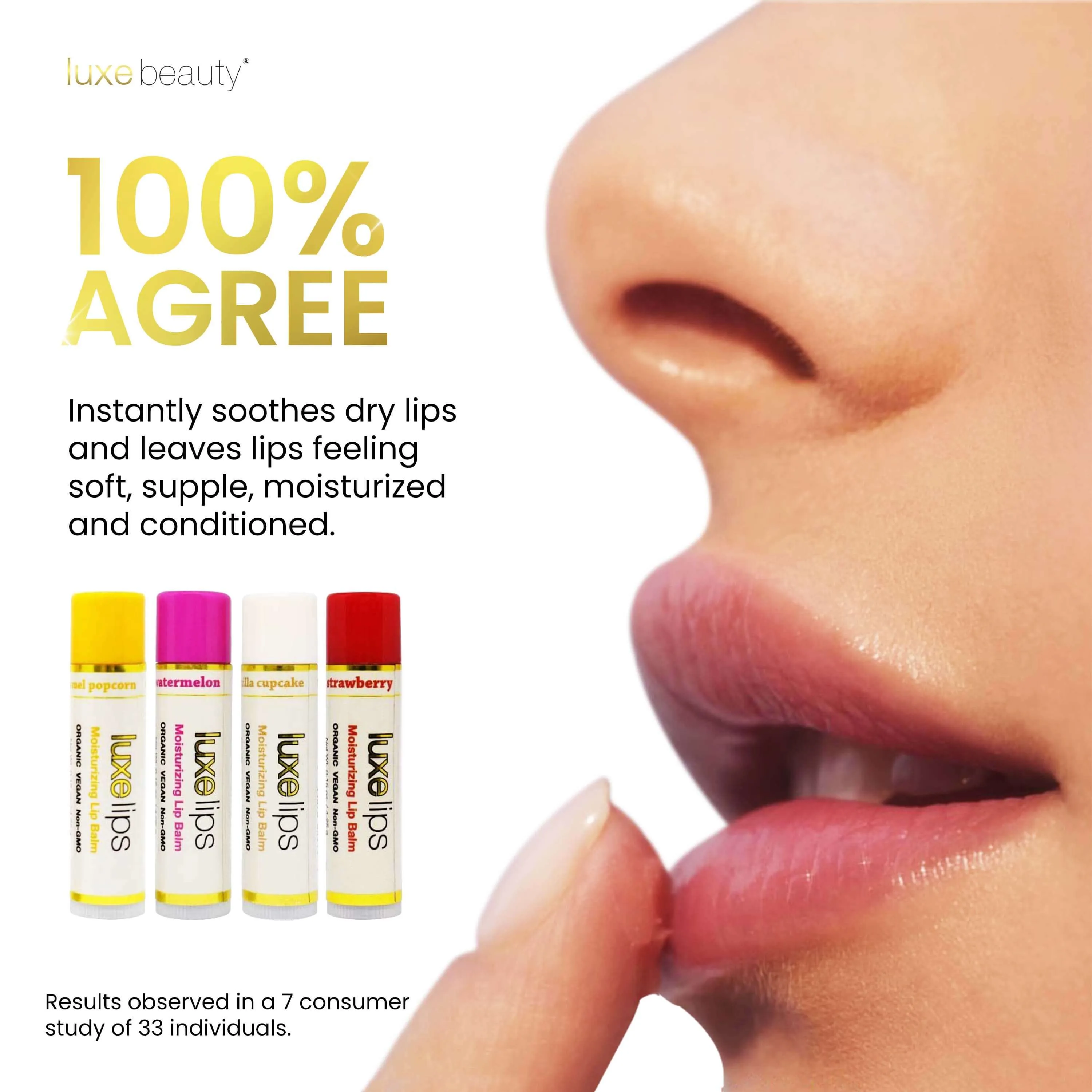 Beeswax Free, Nut Free Lip Balm - Luxe Lips - Sweet Strawberry Scent