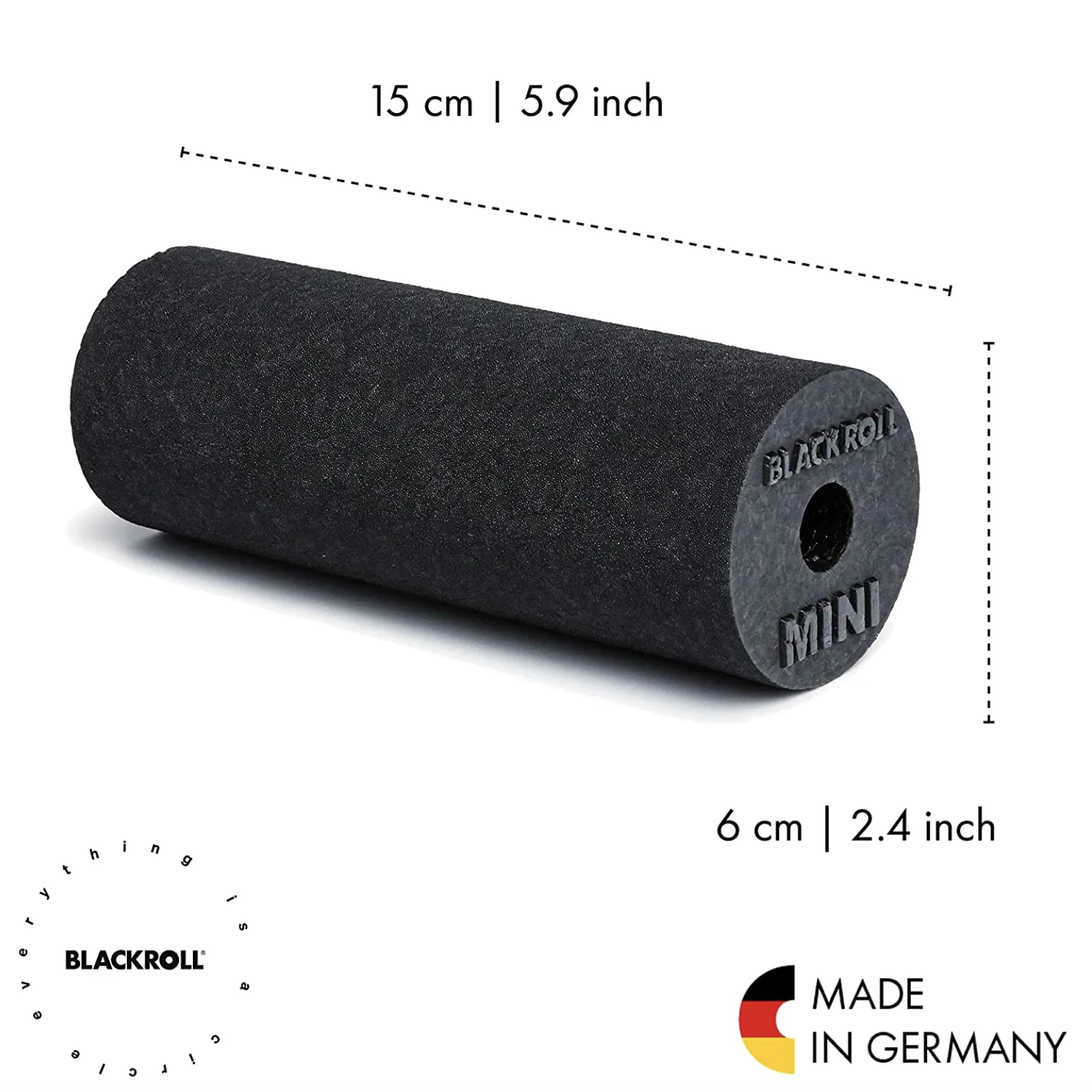 BLACKROLL - Mini Foam Roller, Massage Tool for Feet, Hands, and Arms, Ideal for Travel Size and Targeted Myofascial Release, for Exercise, Massage, and Muscle Recovery, 6" x 2"