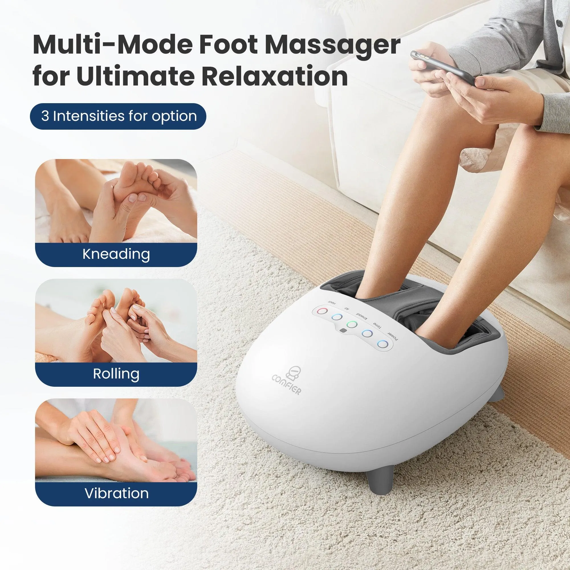 COMFIER Shiatsu Foot Massager with Heat, Kneading and Vibration Massage Electric Heated Foot Massager for Neuropathy Plantar Fasciitis - 5332