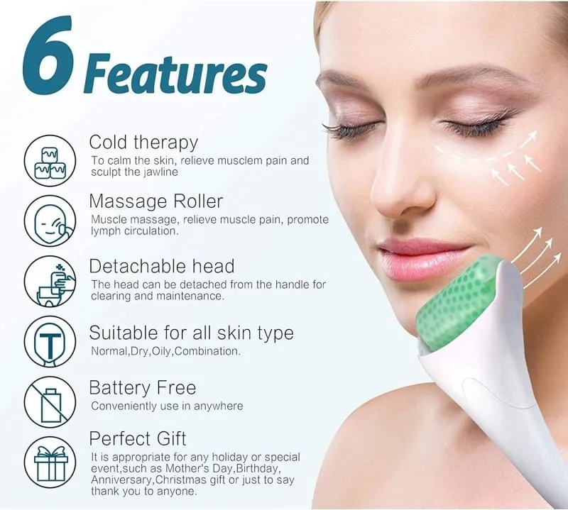 Ice Roller for Face Eyes, Massager Tool Reduce Puffiness, Wrinkles, Migraine, Pain Relief and Minor Injury (Big Ice Roller)