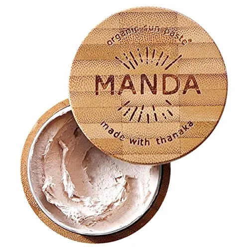 MANDA Organic Sun Paste - Natural, Reef & Ocean Safe - SPF 50 Sunscreen - Thanaka & Organic Ingredients for Active Lifestyles - Surfers, Hikers, Cyclists, Athlete Sunblock paste - 1.4oz