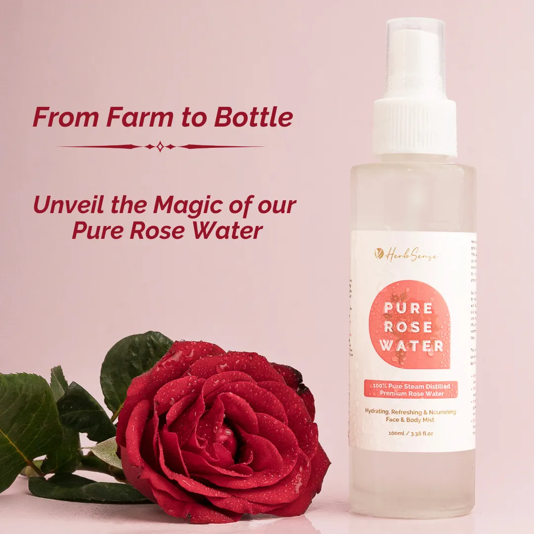 Pure Rose Water / Gulab Jal- Steam Distilled, Edible Grade,Zero Added Preservatives & Fragrance.For Skin,Body & Eyes. 100ml Spray Glass Bottle