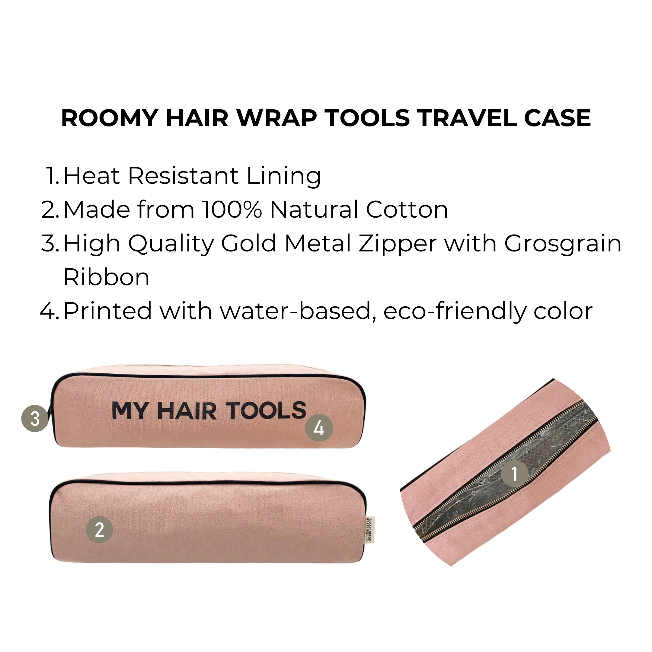 Roomy Hair Wrap Tools Travel Case, Pink/Blush